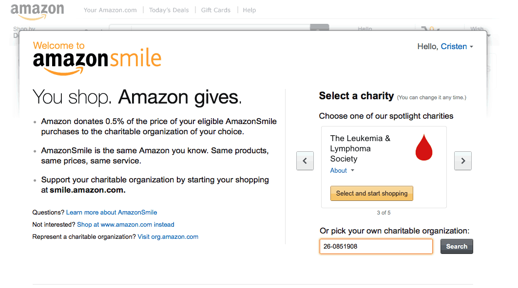 H4H Amazon Smile Step 1