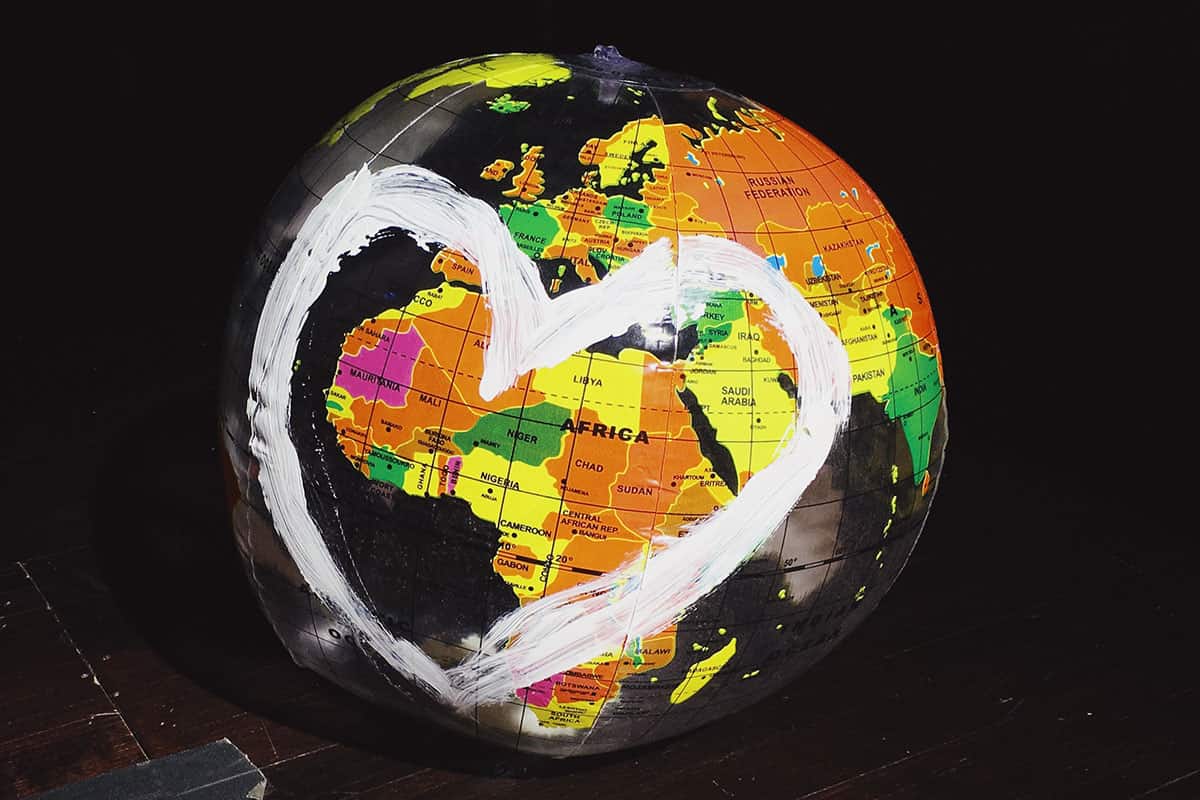 Globe with heart drawn around africa